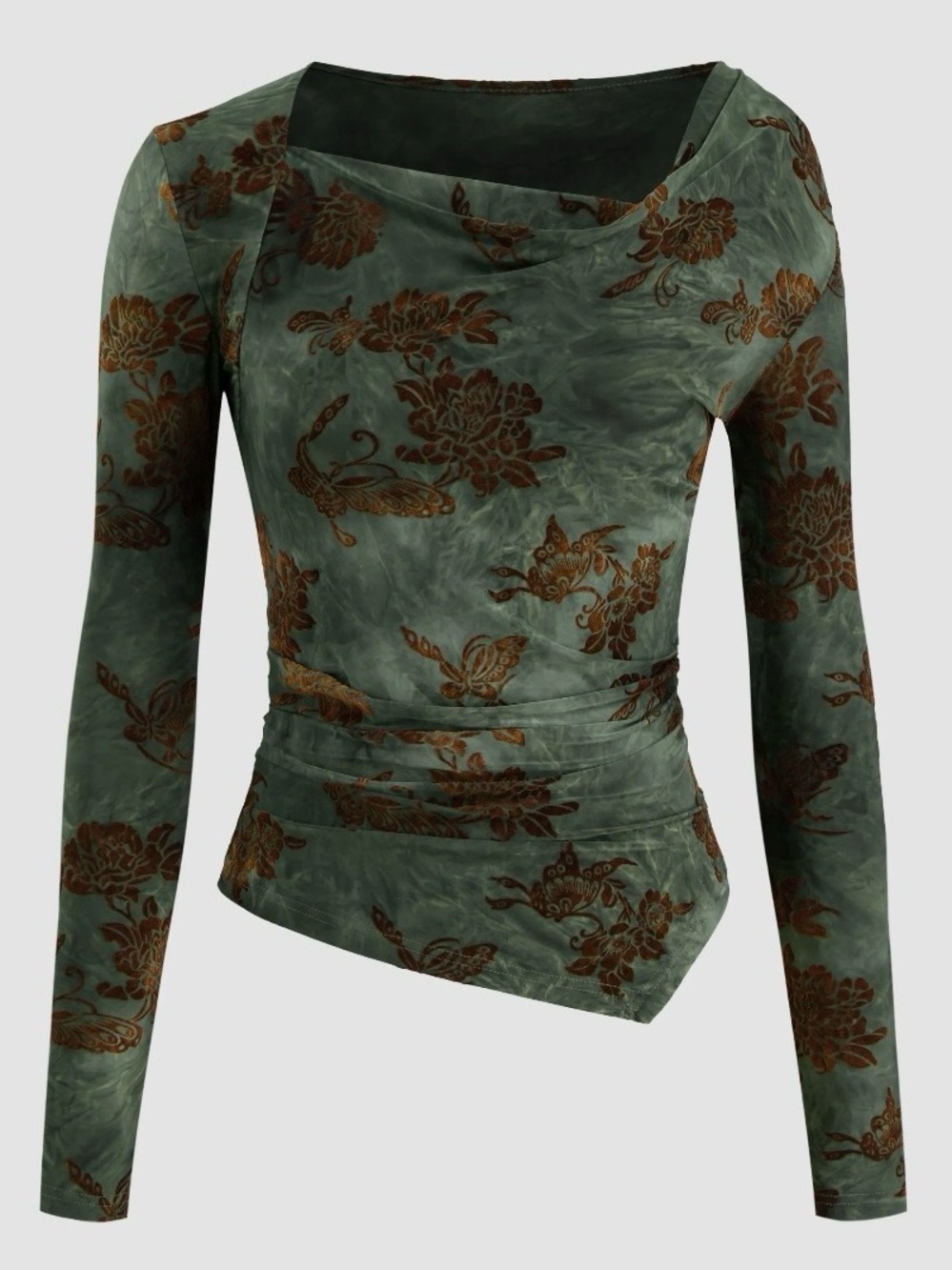 NWT! Cider Asymmetrical Neck Floral Ruched Long Sleeve Blouse - Size Medium